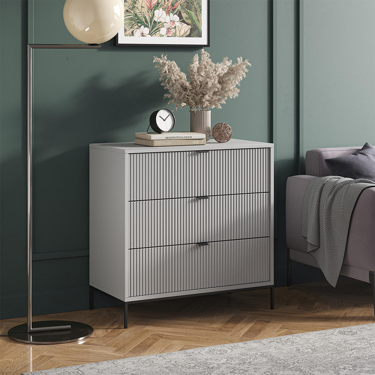 KOMMODE Eliza Grau 80 x 81.2 cm mit 3 Schubladen - Grau, Holzwerkstoff (42/81.2/80cm) - Vicco