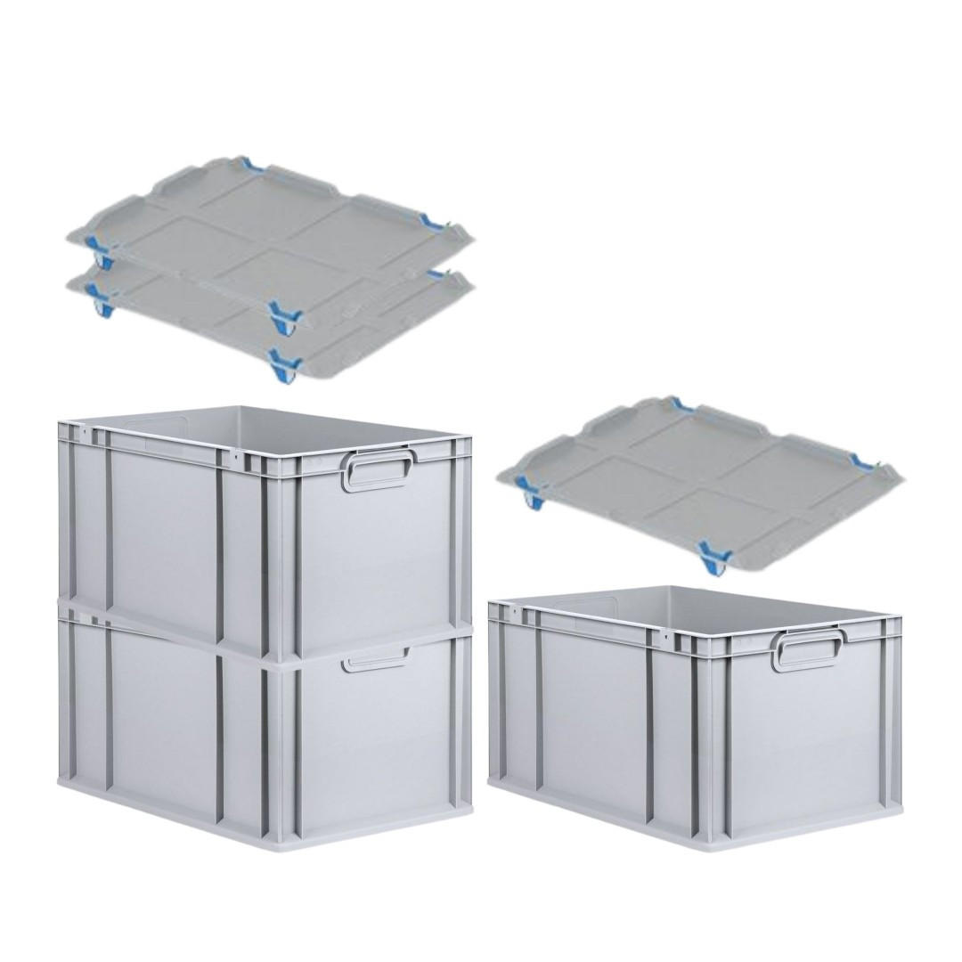 EUROBOX 3x Nextgen Economy Mit Auflagedeckel Grau/Blau Griffe Geschlossen 65 Liter - Blau, Kunststoff (40/32/60cm) - PROREGAL