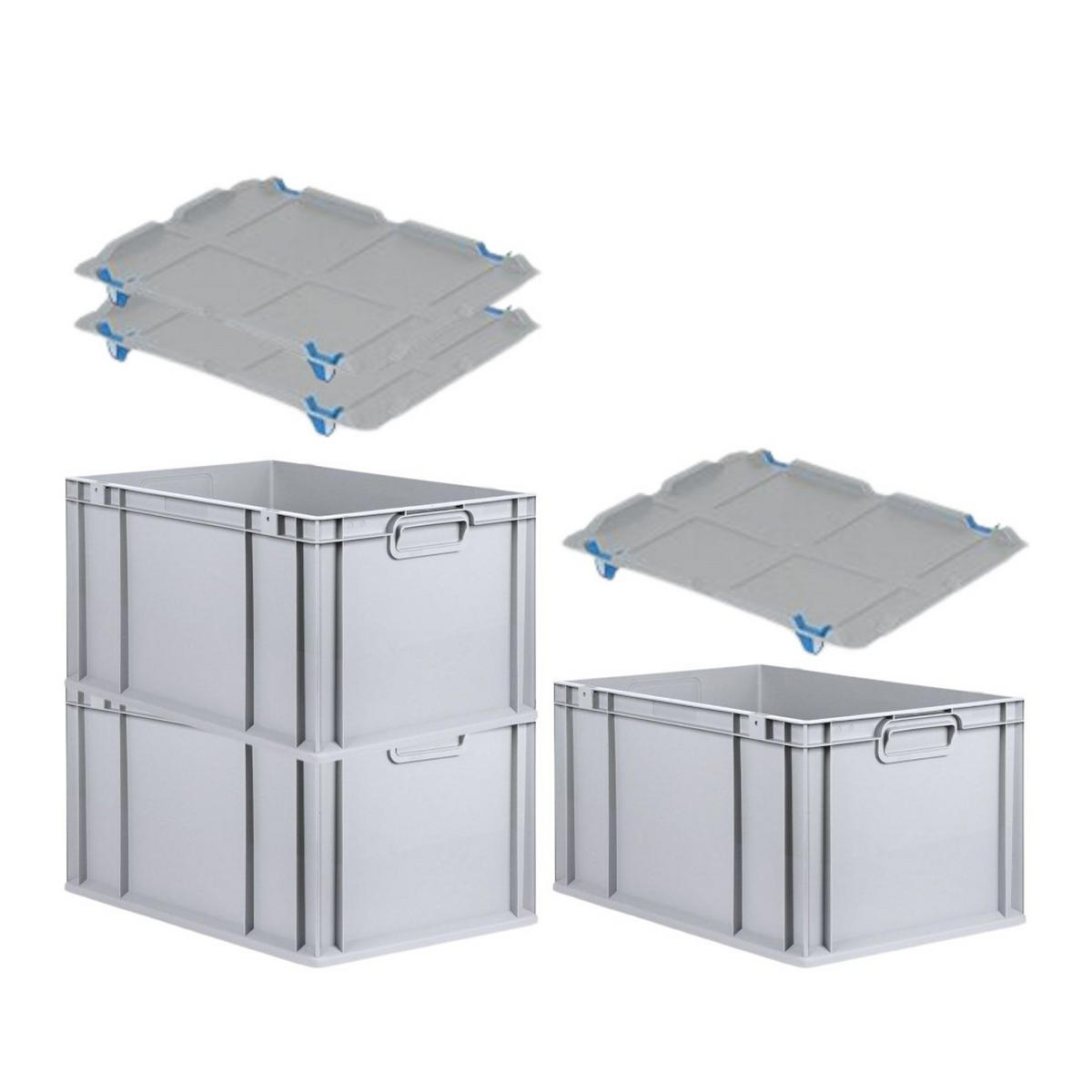 EUROBOX 3x Nextgen Economy Mit Auflagedeckel Grau/Blau Griffe Geschlossen 65 Liter - Blau, Kunststoff (40/32/60cm) - PROREGAL