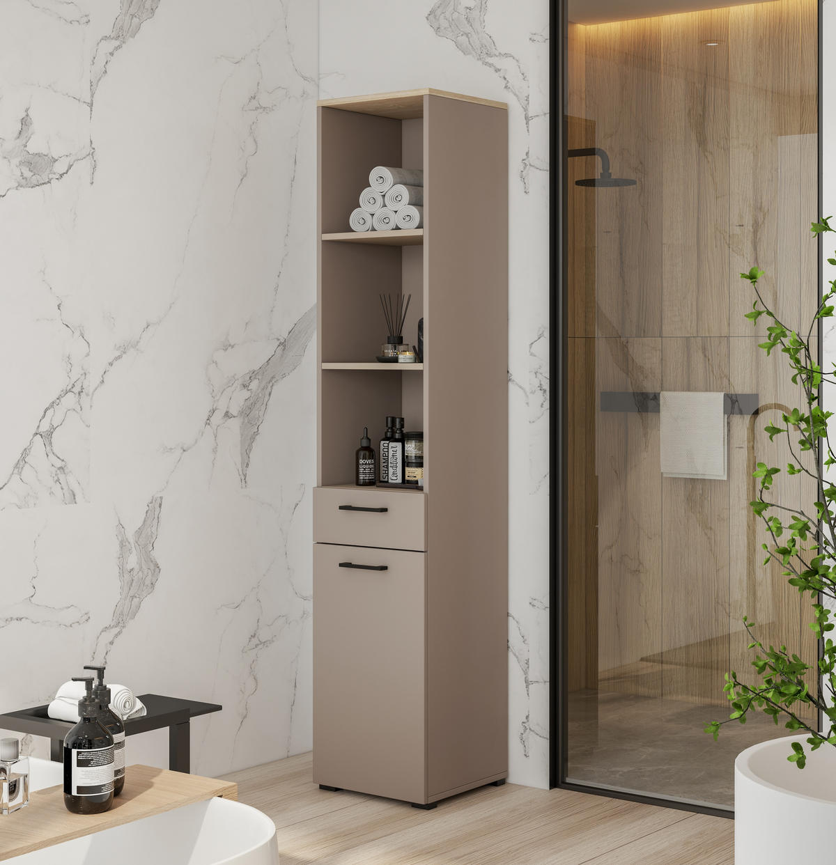 BÜCHERREGAL ROSIRIS 40x40x197 cm, Regal Beige - Beige, Holzwerkstoff (40/197/40cm) - MASSENO