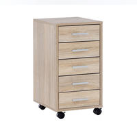 ROLLCONTAINER Holz 5 Schubladen Schmal Mit Rollen, Sonoma 33x38x63 cm - Schwarz/Braun, Kunststoff (33/63/38cm) - KADIMA DESIGN