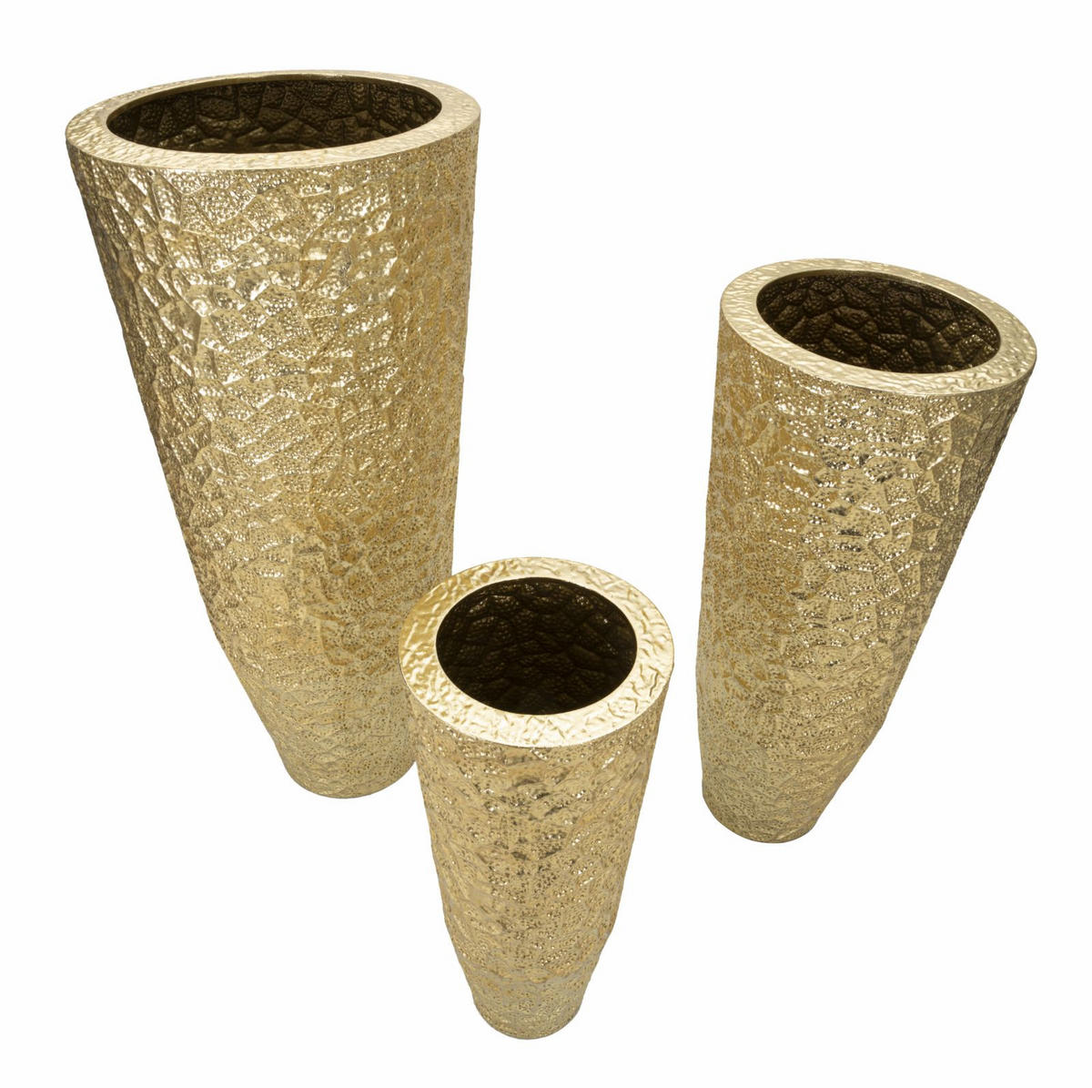 DEKOVASEN IM 3ER-SET Glasy, goldfarben, Eisen, Höhen 114,9, 92,7 und 70,5 cm - Goldfarben, Metall (115cm) - Mauro Ferretti