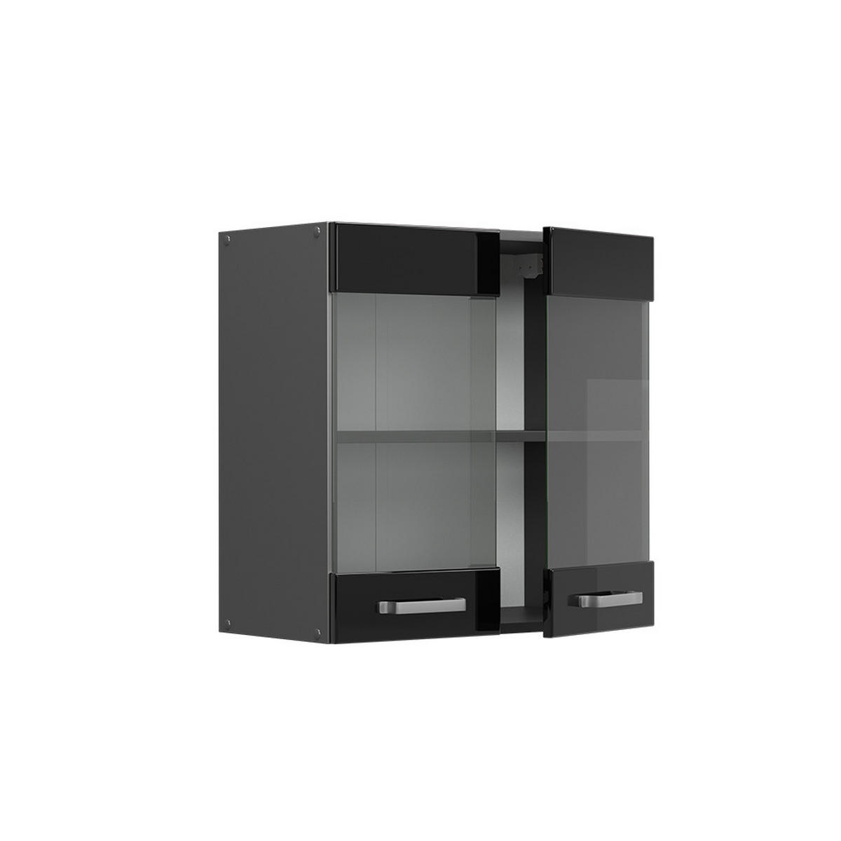 KÜCHENGLASSCHRANK R-Line Schwarz Hochglanz 60 cm - Schwarz Hochglanz/Anthrazit, Holzwerkstoff (60/60/31cm) - Vicco