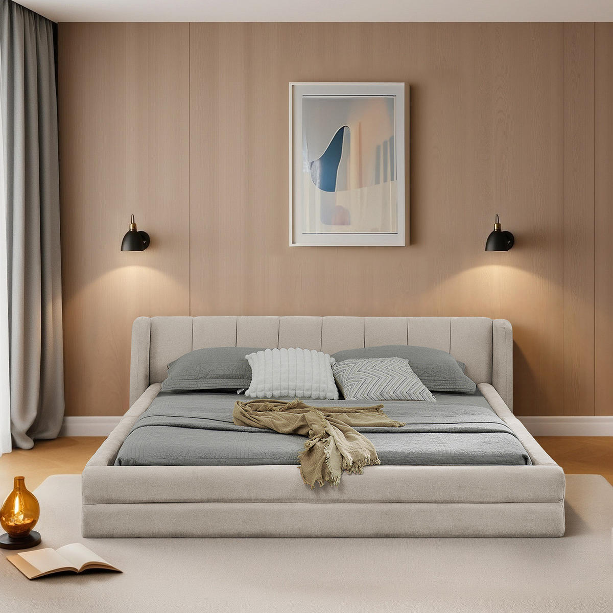 BETTGESTELL minimalistisch 160x200 cm Chenille Beige - Beige, Holz (160/200cm) - Meubliv