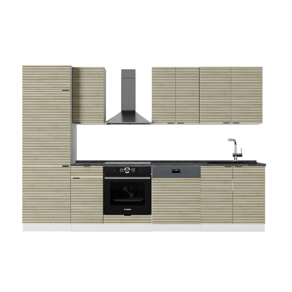 KÜCHENZEILE Fame-Line Eiche Paneel/Weiß 300 cm , AP Anthrazit - Hellbraun/Weiß, Holzwerkstoff (300/81.6/60cm) - Vicco