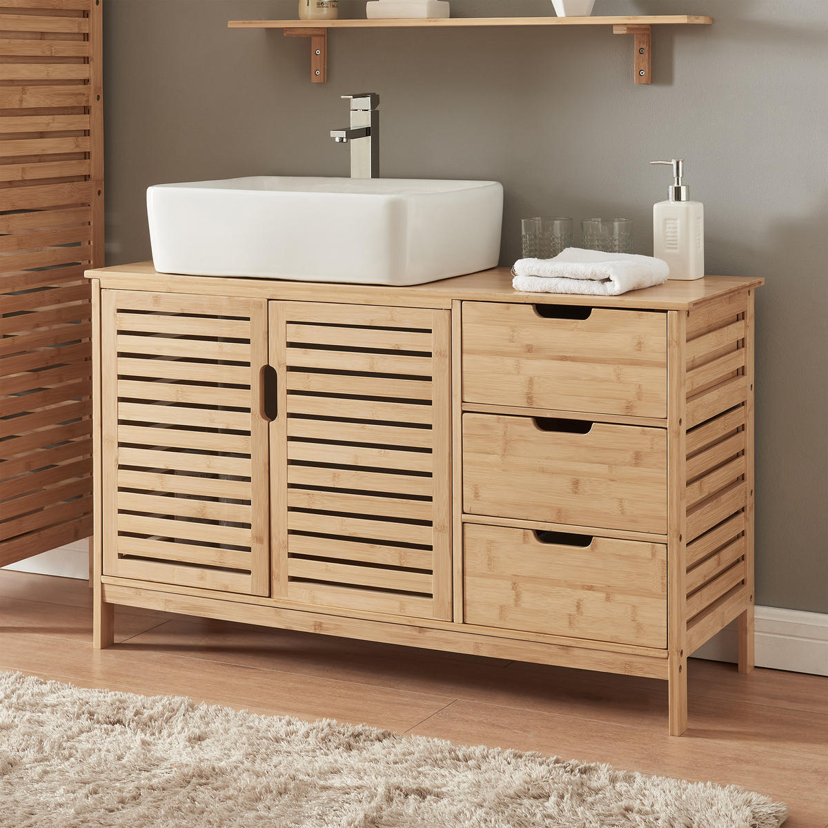 WASCHBECKENUNTERSCHRANK Boksereys - Naturfarben, Naturmaterialien (100/60/35cm) - [en.casa]