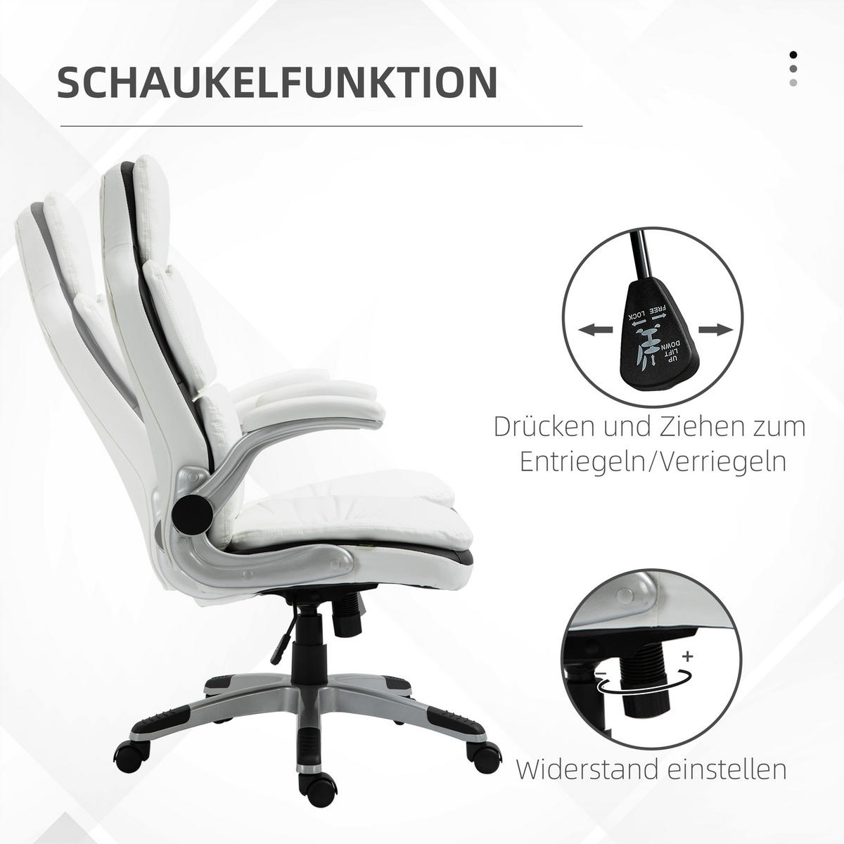 ERGONOMISCHER Bürostuhl, Armlehne - Weiß, Kunststoff (67/121/69cm) - Vinsetto