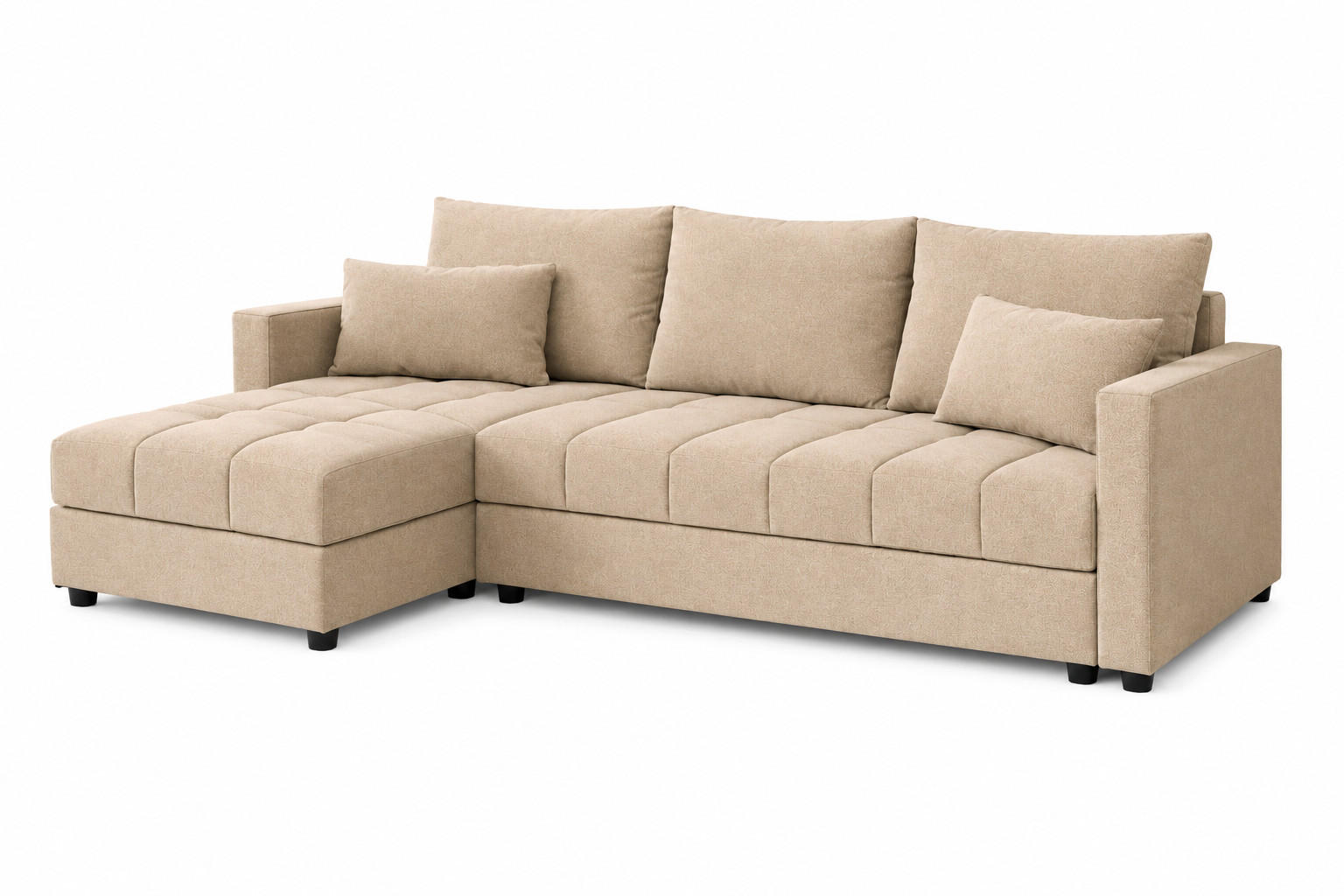 WOHNLANDSCHAFT AURELIA– Ecksofa in L-Form mit Schlaffunktion Bettkasten & Kissen Stoff KRONOS 226 cm Creme - Creme, Kunststoff (226/140cm) - Wohnideebilder
