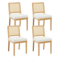 ESSZIMMERSTÜHLE 4er Set Chenille Rattan Rückenlehne Holz Weiß - Weiß, Naturmaterialien (48.5/86/56.5cm)
