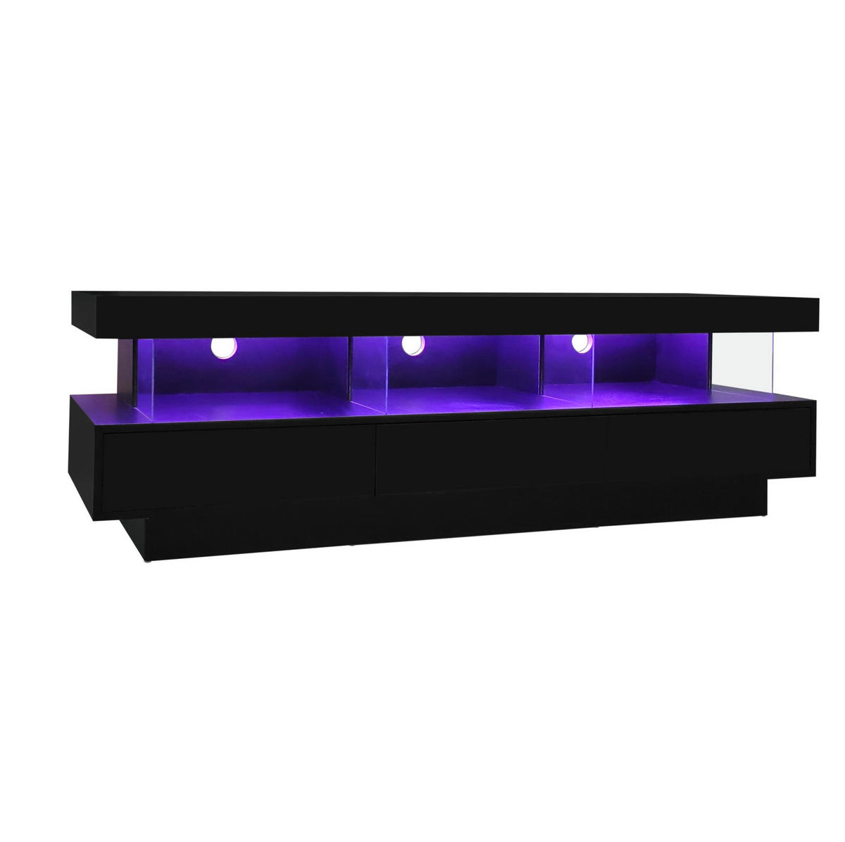 LOWBOARD 160/38/50,5 cm in Schwarz Hochglanz mit LED-Beleuchtung und 3 Glasablagen - Schwarz, Holzwerkstoff (160/50.5/38cm) - Flora Grace