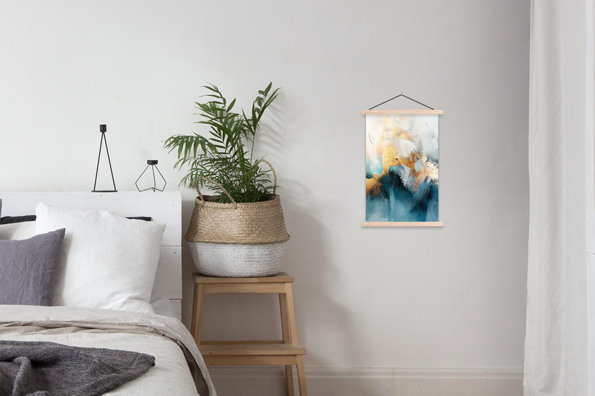 POSTER Abstrakt - Kunst - Gold - Blau 40x60 cm - Petrol, Textil (40/60/0.15cm) - MuchoWow