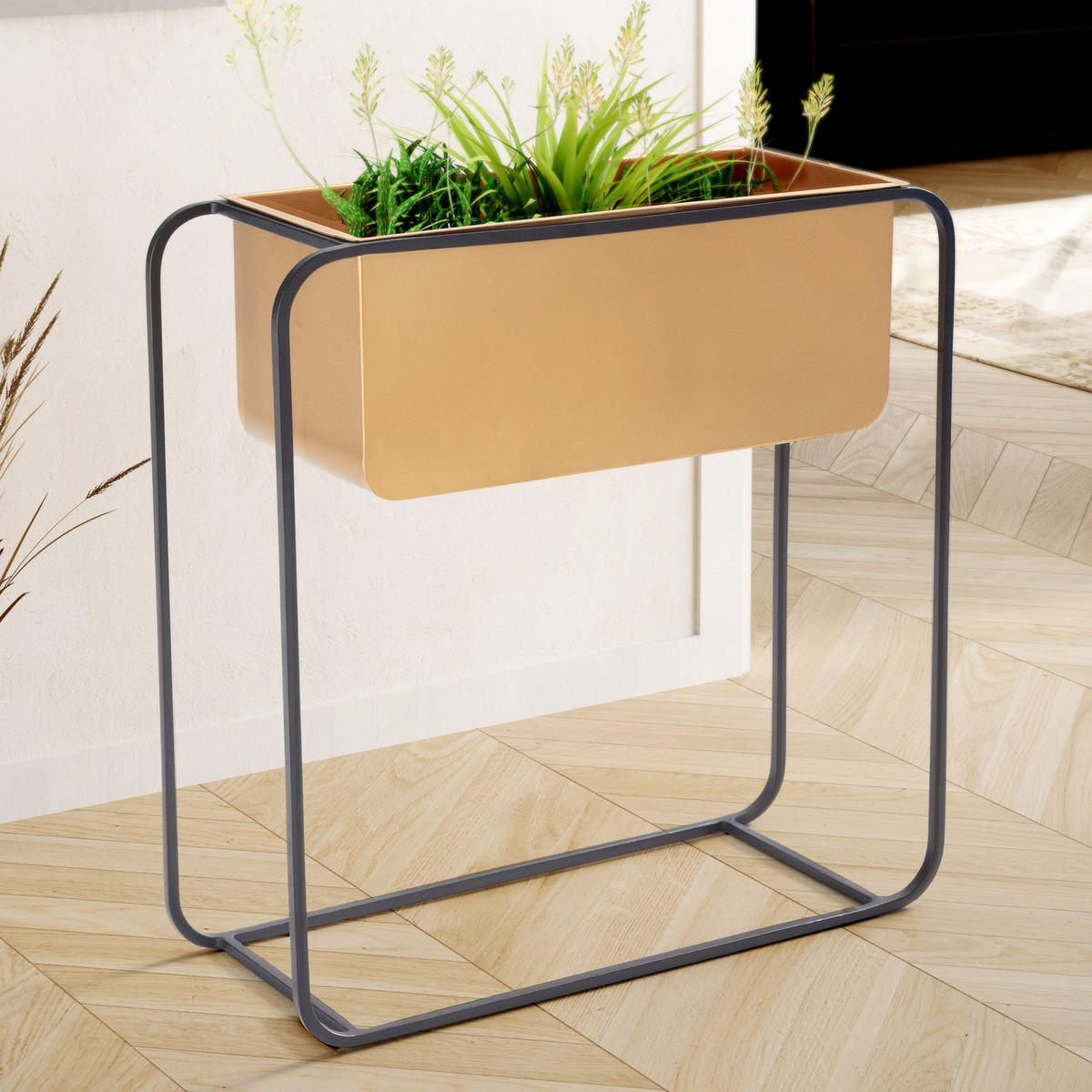 PFLANZKÜBEL Metall Gold/Schwarz 60x60x24 cm rechteckig - Goldfarben, Metall (40/60cm) - KADIMA DESIGN
