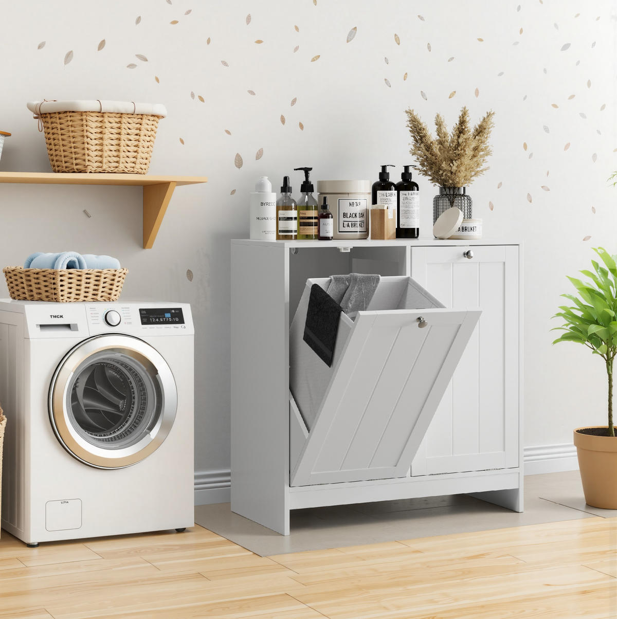 WÄSCHESCHRANK mit 2 Körben Weiß MDF - Weiß, Holzwerkstoff (33/68/66cm) - Beauniv