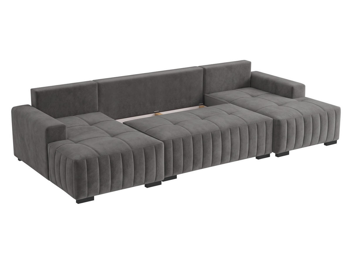 CANAPEA ÎN FORMĂ DE U Hugo U - maro/gri, material textil/lemn (310/85/140cm) - MIRJAN24