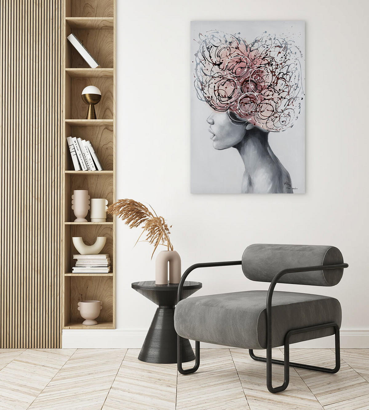 ACRYLBILD HANDGEMALT 60/90 cm - Pink/Grau, Holz/Textil (60/90cm) - KUNSTLOFT