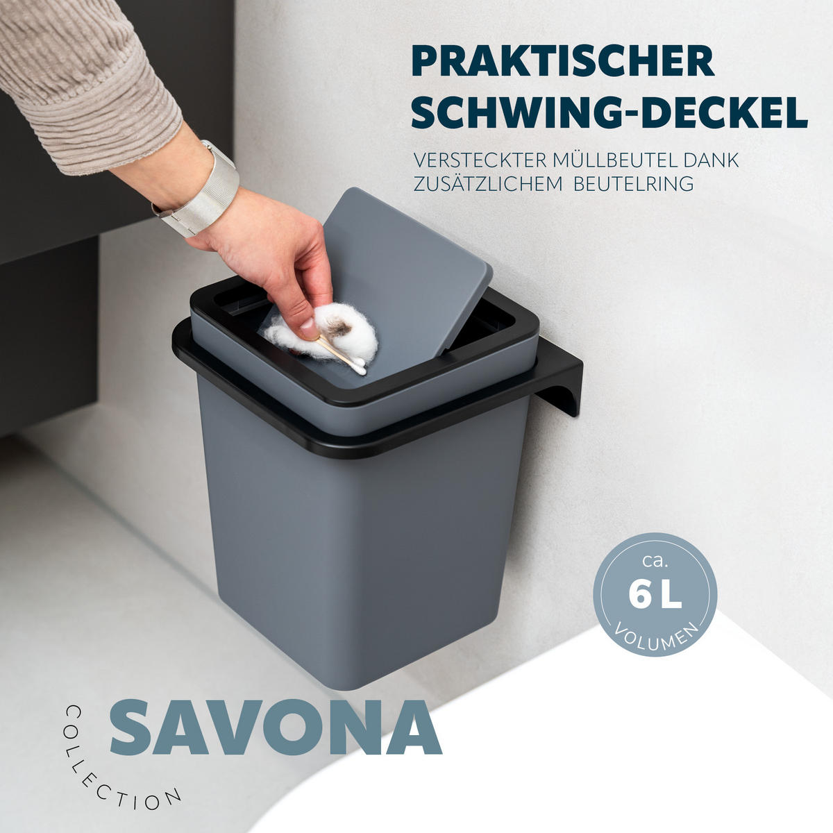 KOSMETIKEIMER SAVONA, grau, Kunststoff - Grau, Kunststoff (18/25/18cm) - bremermann