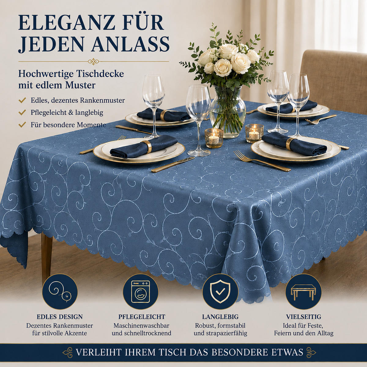 TISCHDECKE 110/140 cm Ornamente Königsblau - Blau, Textil (110/140cm) - TiborTex