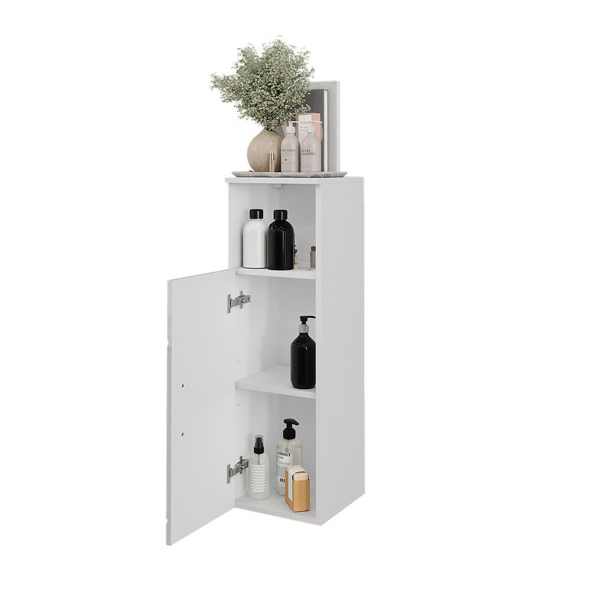 MIDISCHRANK Irma Weiß/Weiß Hochglanz 30 x 93 cm mit Tür - Weiß Hochglanz, Holzwerkstoff (30/93/30cm) - Vicco