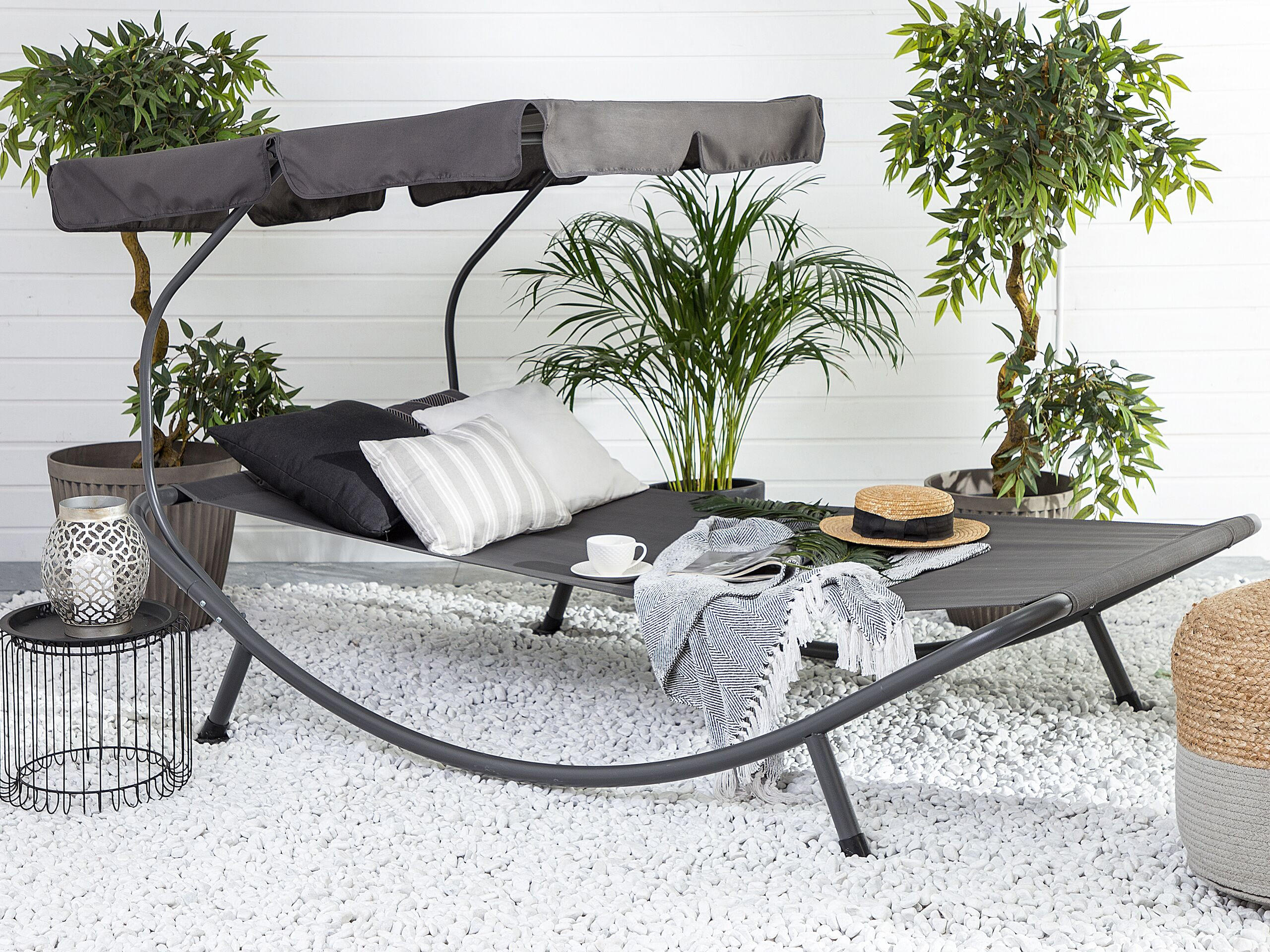 GARTENLIEGE mit Dach grau Terno - Grau, Metall (110/110/200cm) - Beliani