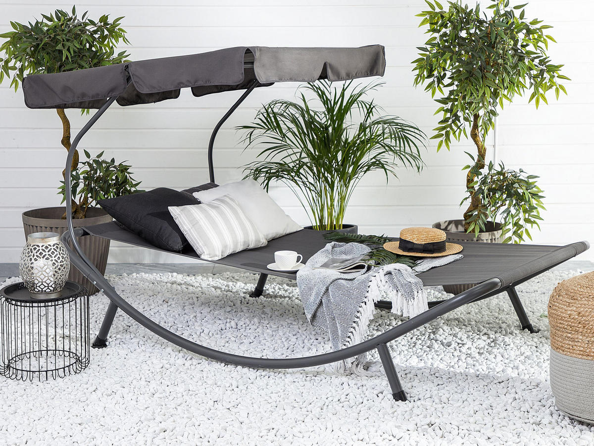 GARTENLIEGE mit Dach grau Terno - Grau, Metall (110/110/200cm) - Beliani