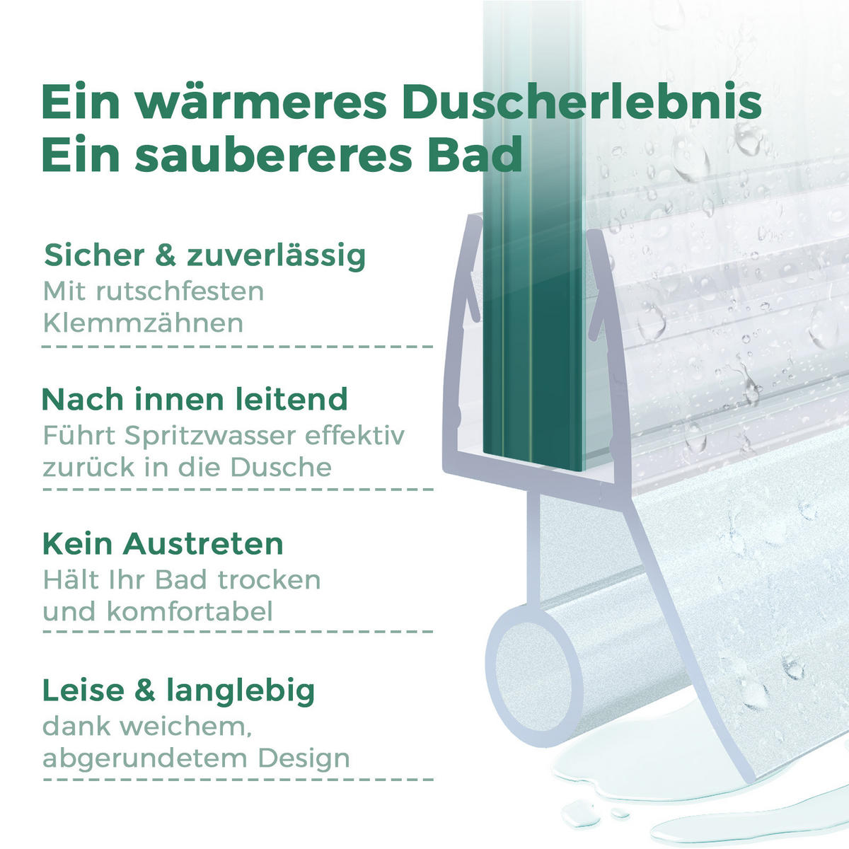 DUSCHDICHTUNG 80 cm für Duschtüren 7–8 mm transparent zuschneidbar - Transparent, Kunststoff (80/2.2cm) - S'AFIELINA