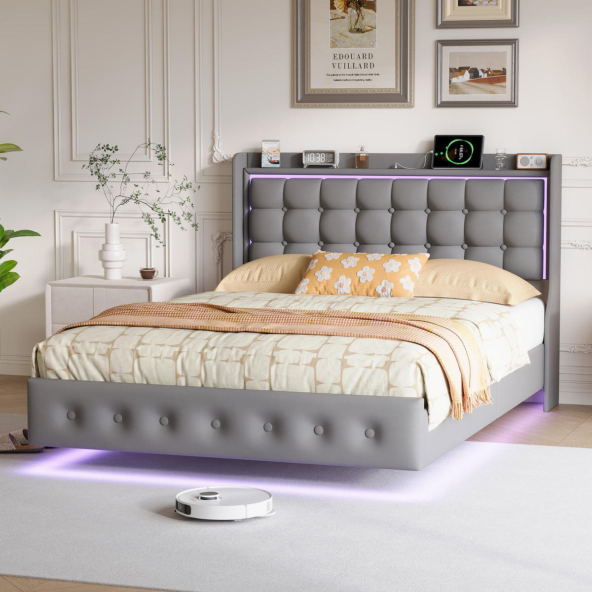 POLSTERBETT 160/200 cm Dunkelgrau mit RGB-Beleuchtung und USB - Grau, Holz (160/200cm) - SHOPENTRA