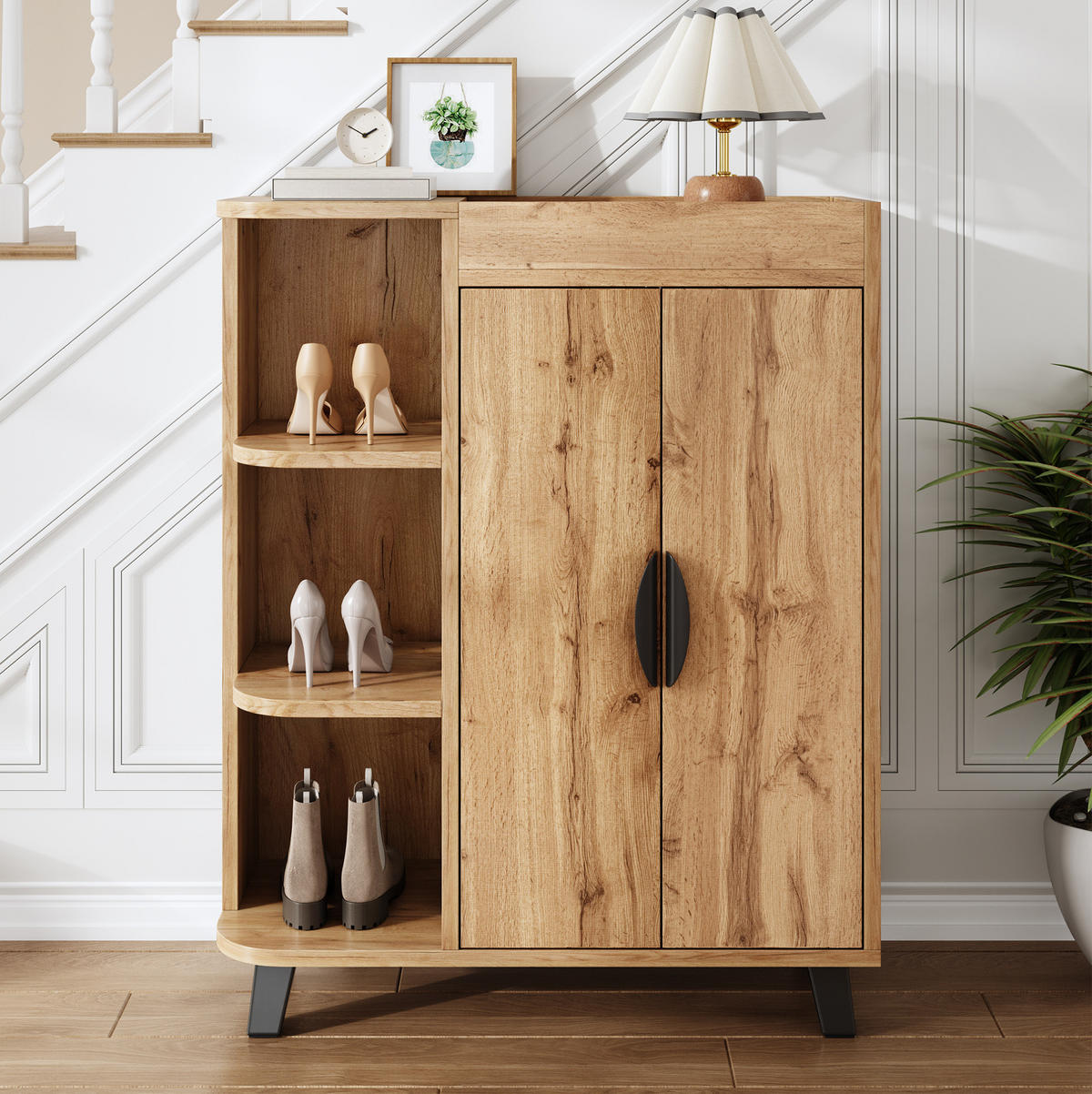 SCHUHSCHRANK schmal 80 x 32 x 99 cm Holzoptik Natur - Naturfarben, Holzwerkstoff (32/99/80cm) - Beauniv