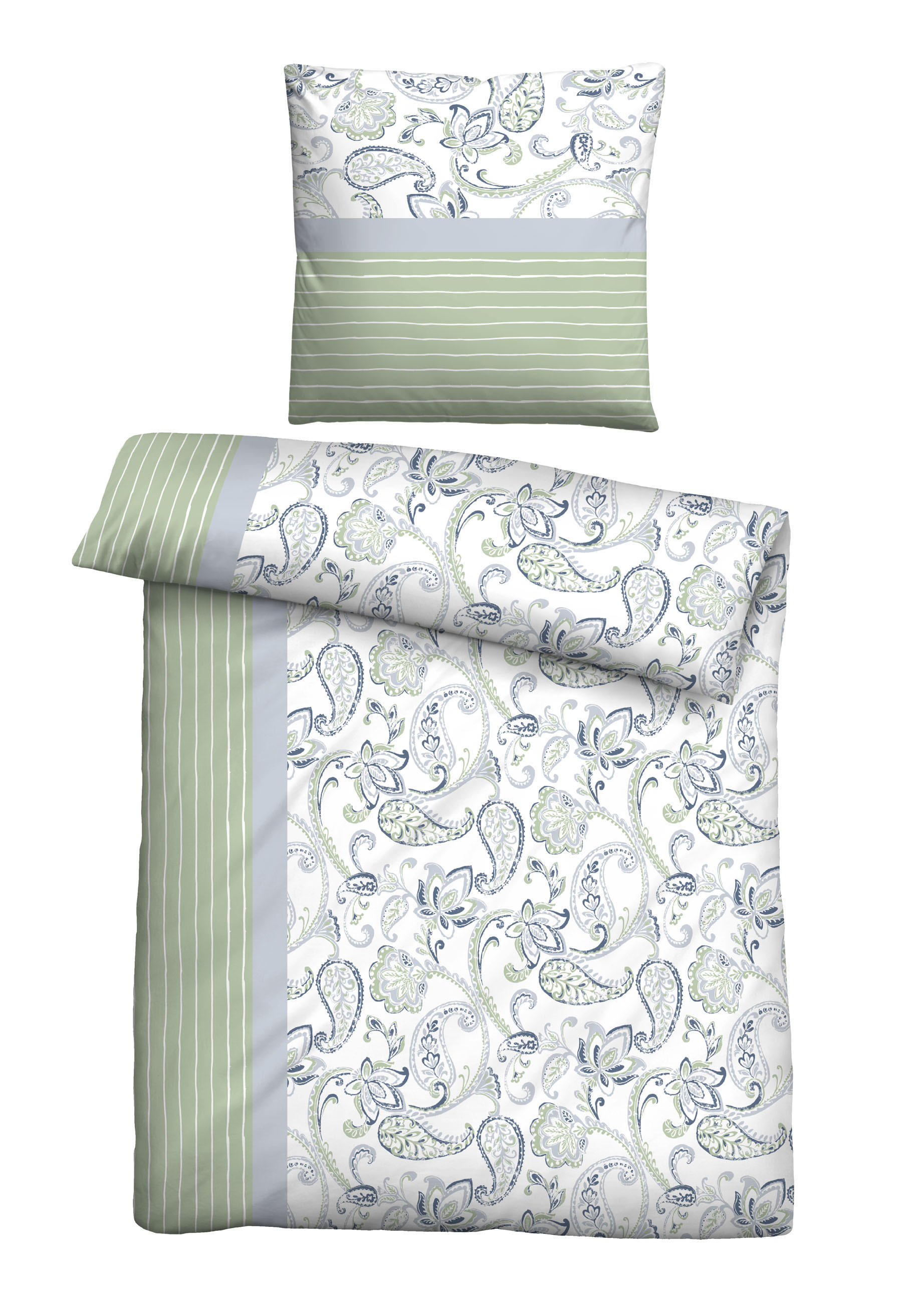 BETTWÄSCHE-GARNITUR Mikrofaser Paisley pistaziengrün, 135x200 cm + 80x80 cm - Hellgrün, Textil (135/200cm) - Castell