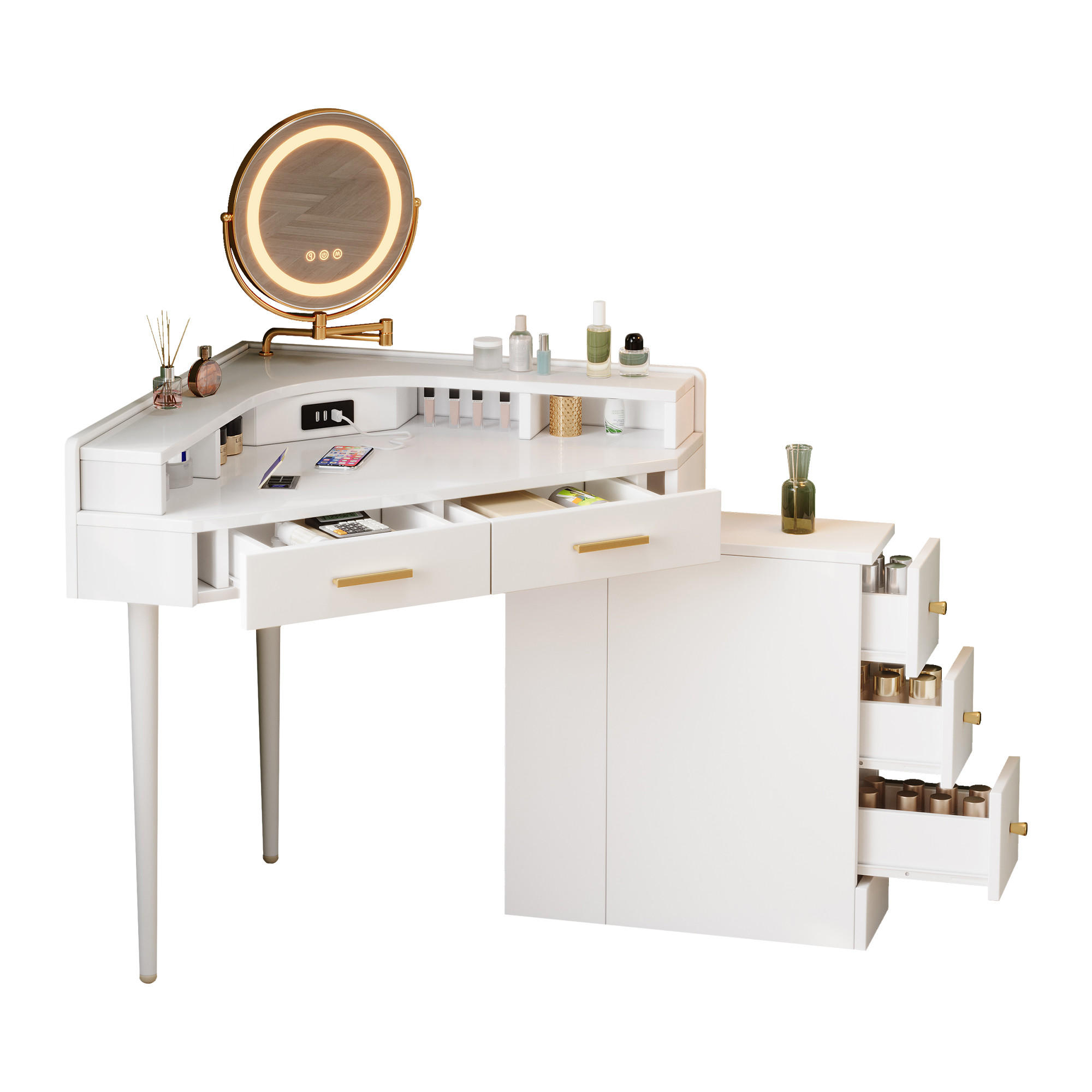 SCHMINKTISCH 105,5/75/120 cm weiß aus Spanplatte mit LED-Spiegel - Weiß, Holzwerkstoff (75/120/105.5cm) - OKWISH