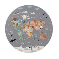 KINDERTEPPICH waschmaschinenwaschbar Tier‑Weltkarten‑Muster Kinderzimmer schmutzabweisend Grau Rund 200D - Grau, Textil (200/200cm) - KADIMA DESIGN