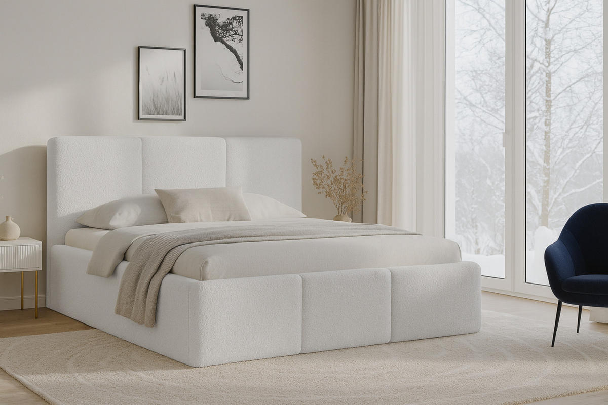 POLSTERBETT FOXY 160/200 in Boucle Weiß - Weiß, Holz/Holzwerkstoff (160/200cm) - Deine Möbel 24
