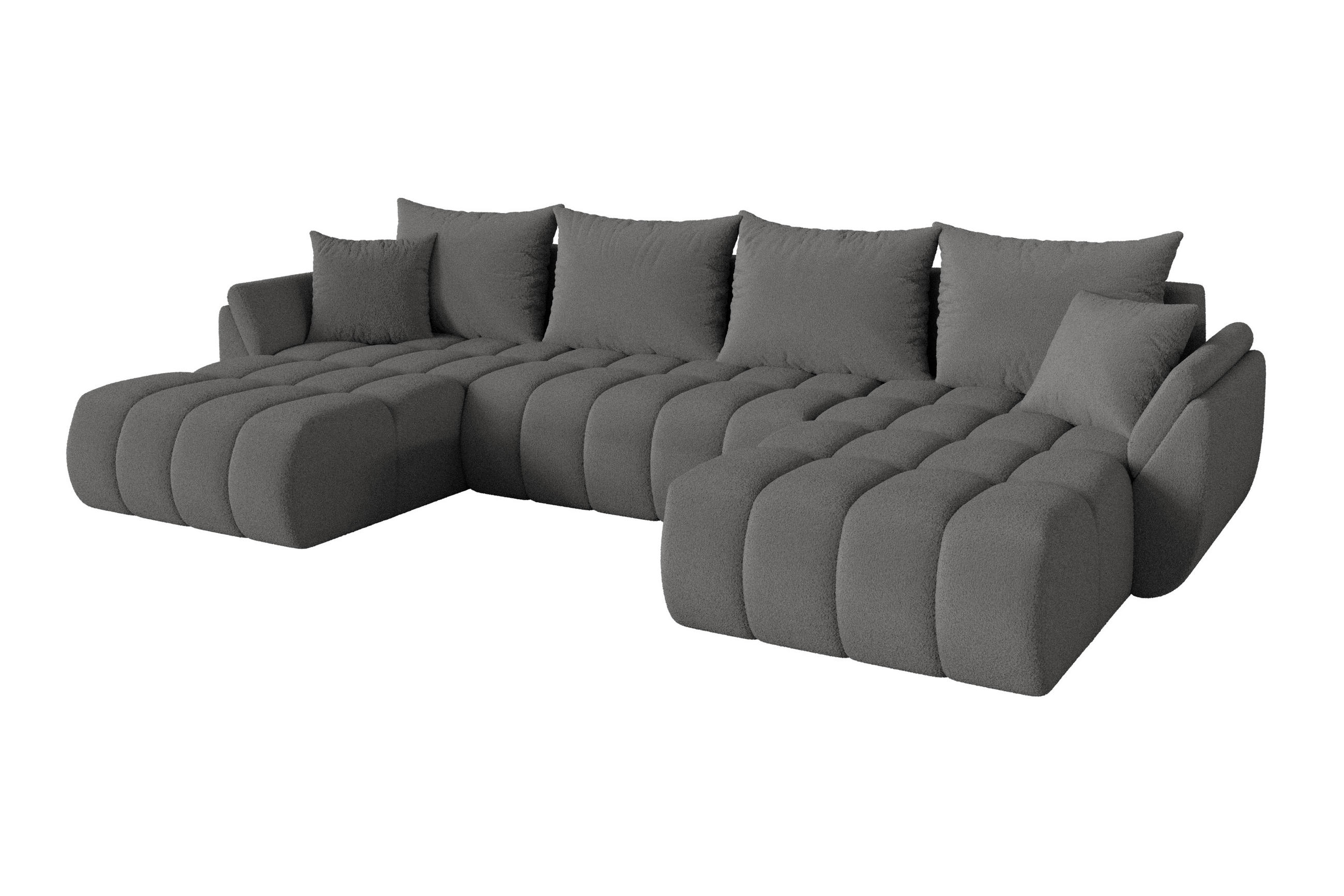 WOHNLANDSCHAFT mit Schlaffunktion und Bettkasten TOKO-U-v1 378x194x86 Grau Bouclé - Schieferfarben/Schwarz, Holzwerkstoff/Kunststoff (378/86/194cm) - ALTDECOR