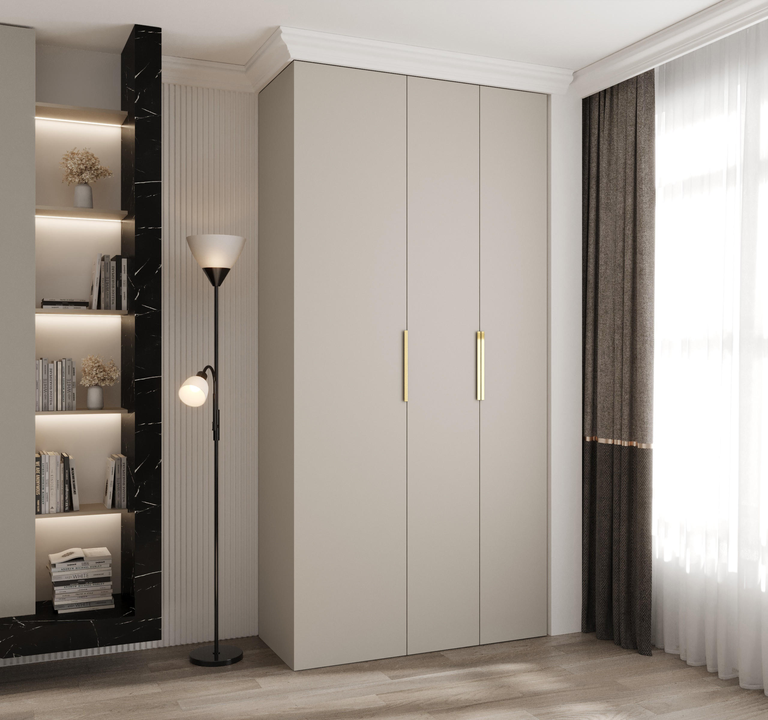 DREHTÜRENSCHRANK 245,5/120/50 3-türig - Kaschmir/Goldfarben, Holz/Metall (120/245.5/50cm) - Abiks Möbel