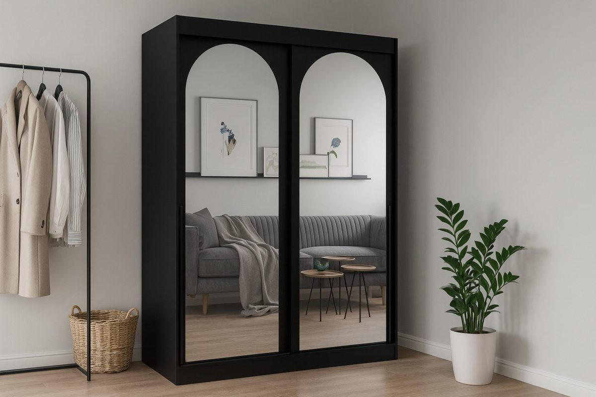 SCHIEBETÜRENSCHRANK MOSSA 150 / 215 / 65 cm in Schwarz / Schwarz - Schwarz, Holzwerkstoff (150/215/65cm) - Deine Möbel 24