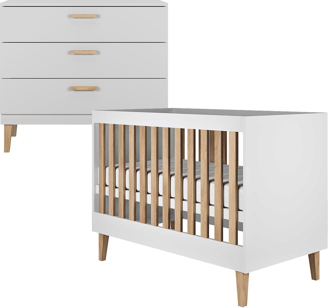 BABYZIMMER 2-teilig Kubi Weiß - Weiß, Holzwerkstoff (66/90/124cm) - Petits-meubles