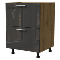 SCHUBLADENUNTERSCHRANK Essen D2A/60/1A Graphit Hochglanz / Eiche Artisan Matt 60 / 50 / 82cm - Graphitfarben/Eiche Artisan, Holz/Holzwerkstoff (60/82/50cm) - Feldmann-Wohnen