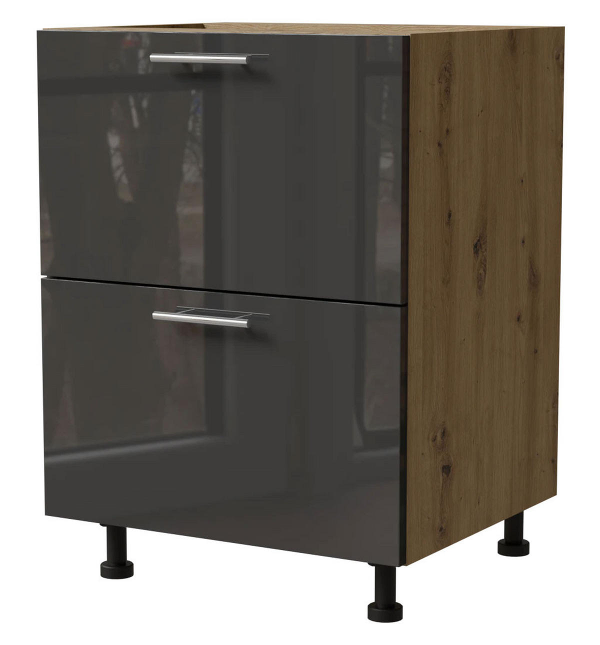 SCHUBLADENUNTERSCHRANK Essen D2A/60/1A Graphit Hochglanz / Eiche Artisan Matt 60 / 50 / 82cm - Graphitfarben/Eiche Artisan, Holz/Holzwerkstoff (60/82/50cm) - Feldmann-Wohnen