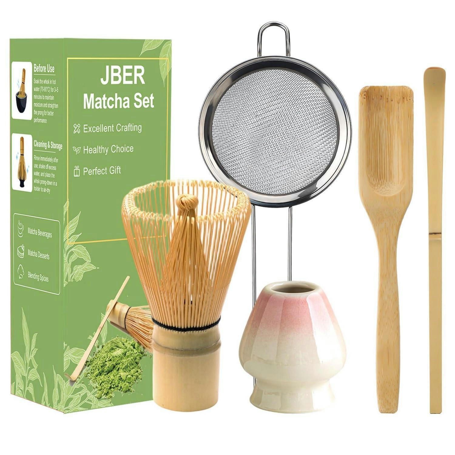 MATCHA Set 5-teilig Bambus mit Besenhalter und Sieb Farbverlauf Rosa - Rosa, Naturmaterialien (15/15/15cm)