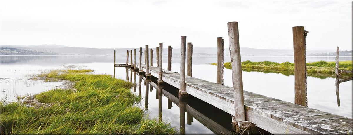 GLASBILD 80x30 cm Steg Grün Grau - Beige, Glas (80/30cm) - artissimo