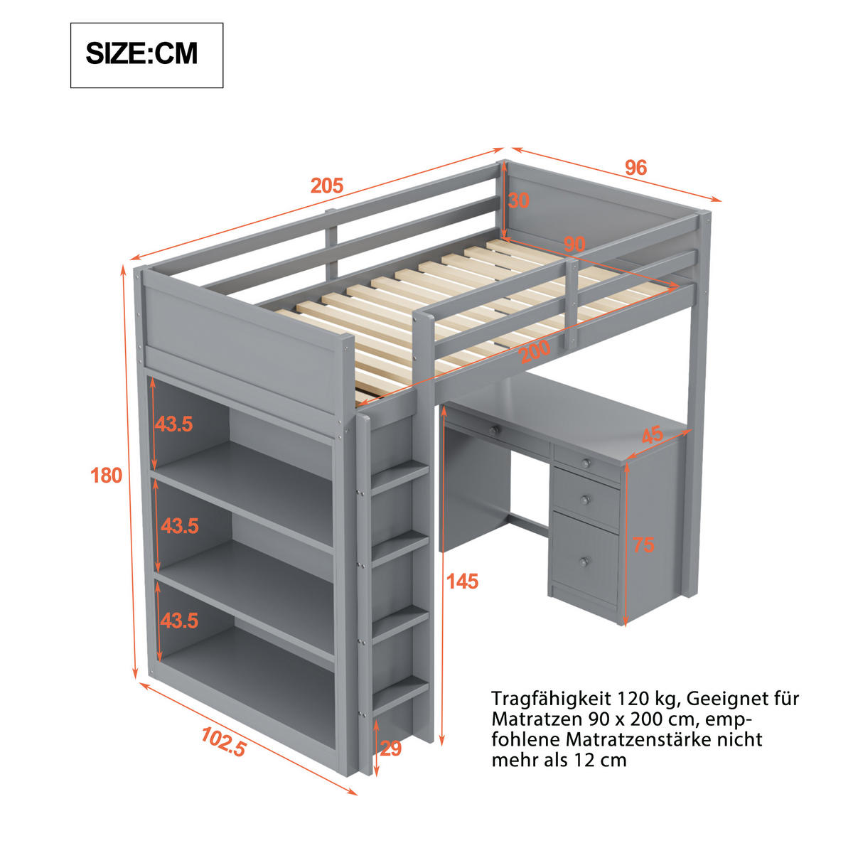 HOCHBETT Holz 90/200 cm Grau - Grau, Holz - Raumix