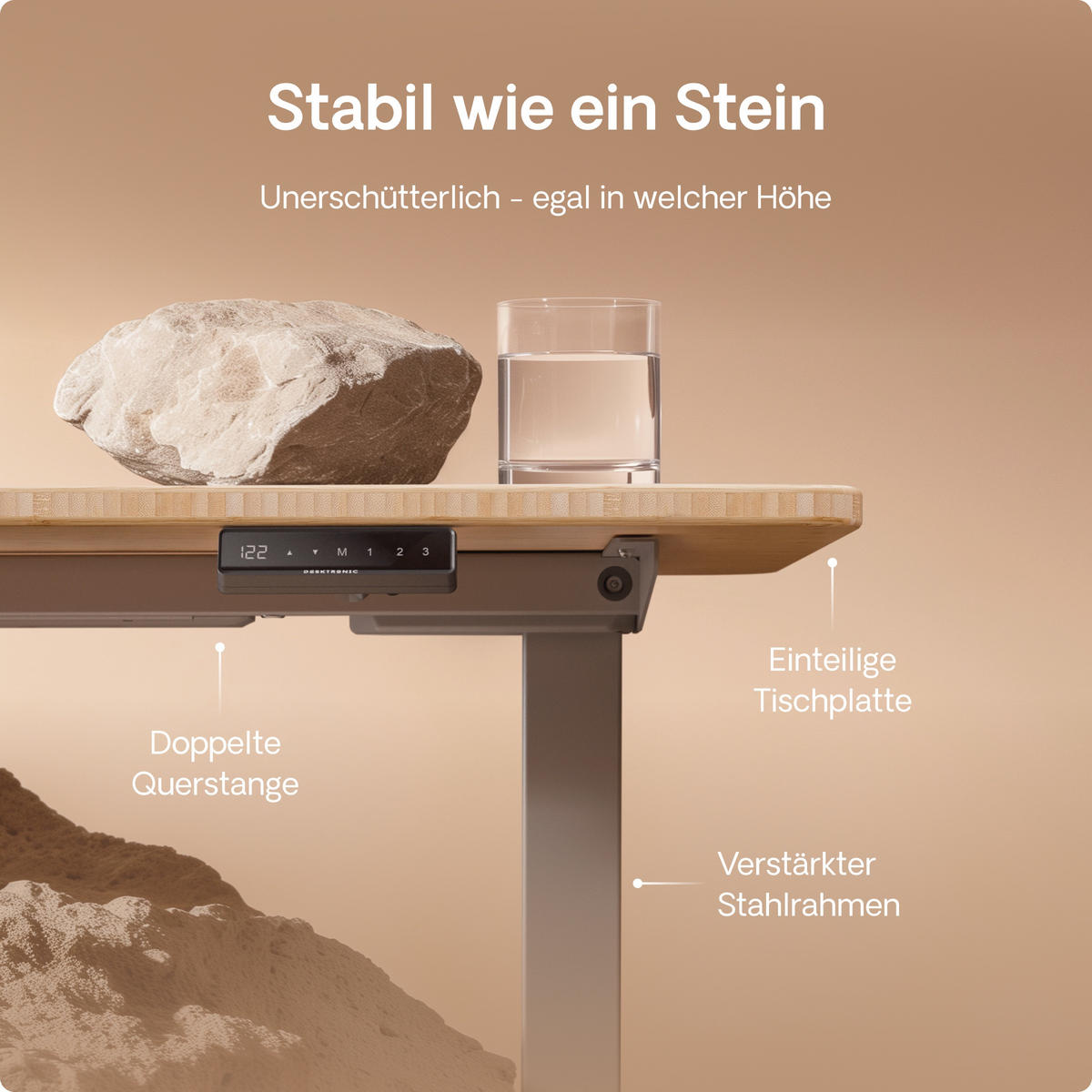 SCHREIBTISCH Elektrisch Höhenverstellbarer HomeOne 120x60cm Grau/Bambus mit Memory-Funktion, Anti-Kollisions Technologie - Hellgelb/Grau, Holz (60/120/72cm) - Desktronic