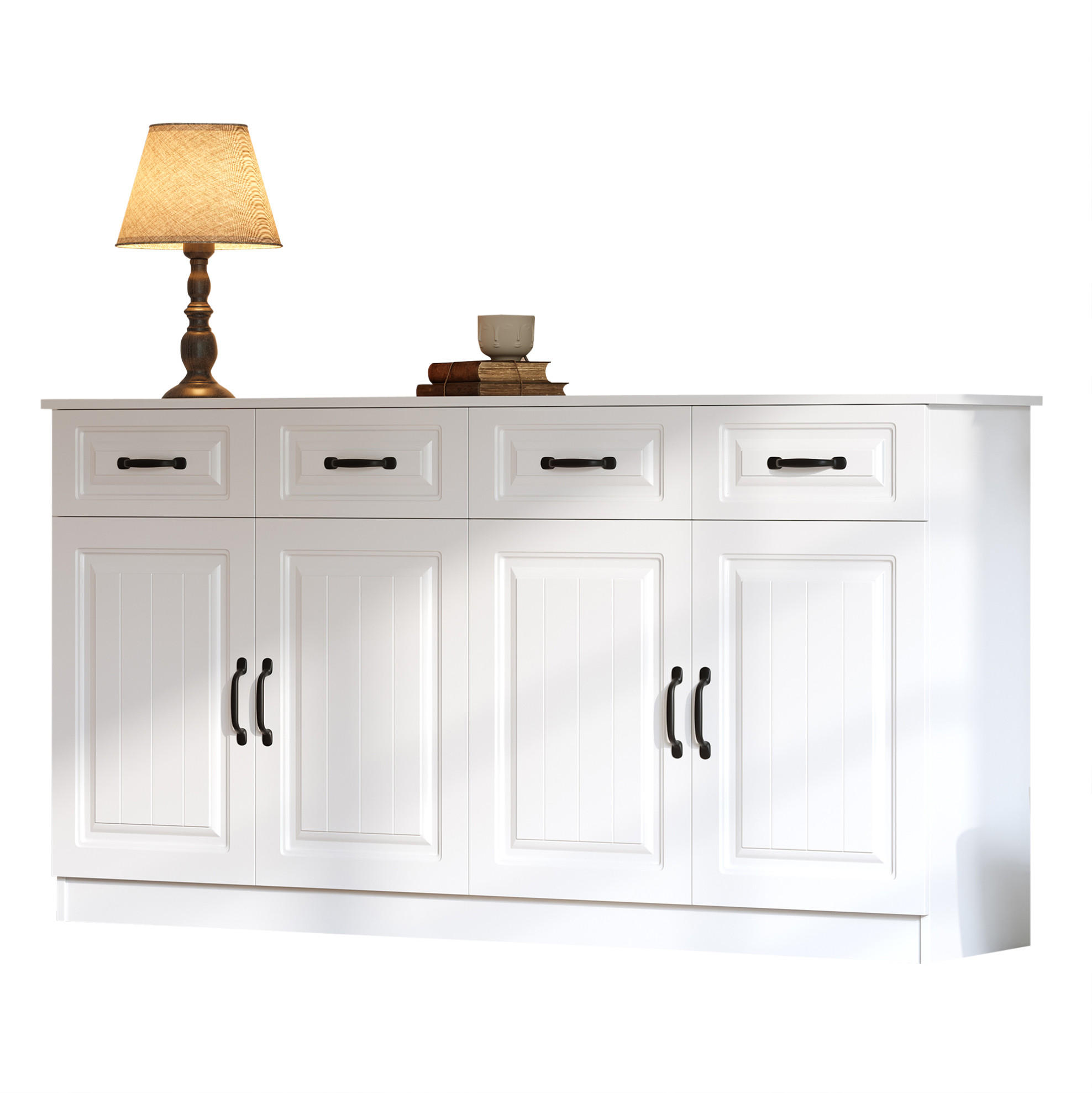 SIDEBOARD 160/35/80 cm weiß aus MDF mit 4 Schubladen und 4 Türen - Weiß, Holzwerkstoff (35/80/160cm) - OKWISH