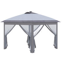 FALTPAVILLON aus Metall 330/330/288 cm mit LED-Beleuchtung, USB-Aufladung und Netzvorhängen, Grau - Grau, Metall (330/288/330cm) - Redom