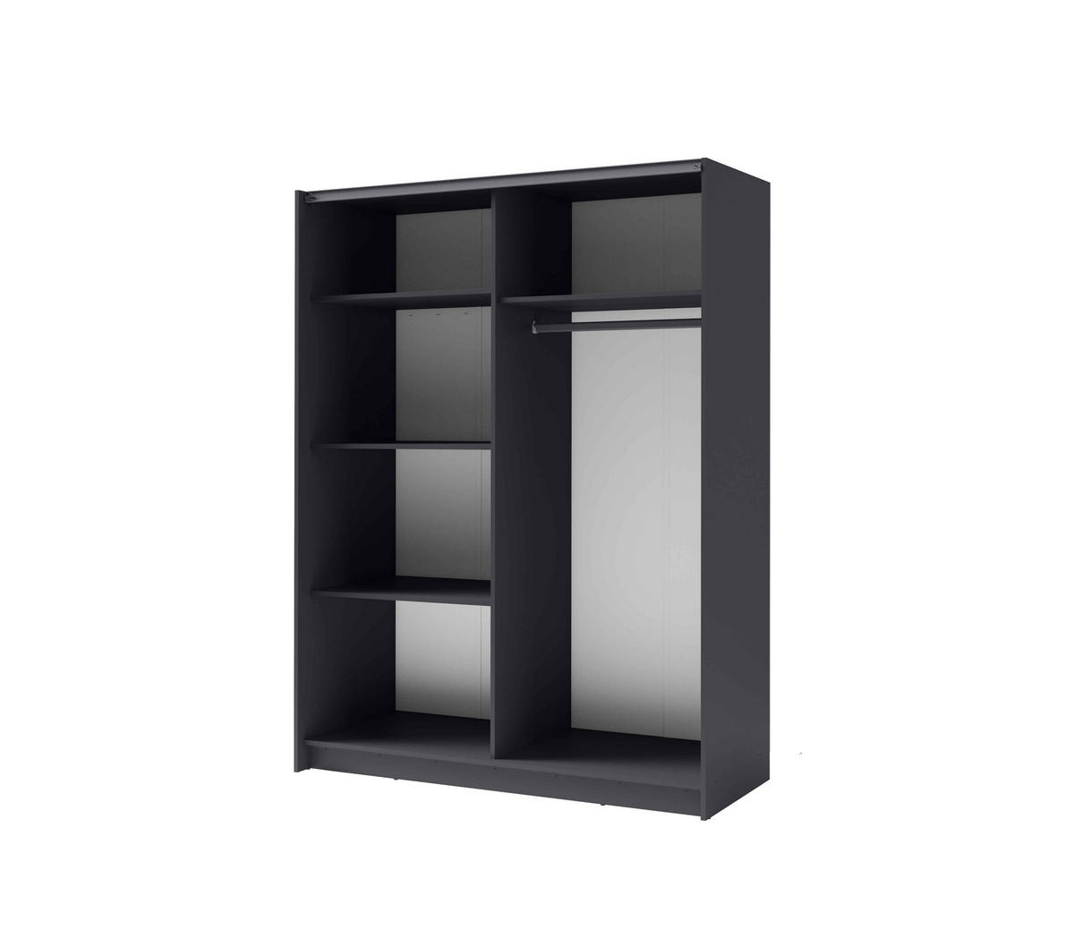 SCHWEBETÜRENSCHRANK ELRON 180,6/198,5/62cm 2-türig mit Spiegel Graphitfarben - Graphitfarben, Holzwerkstoff (180.6/198.5/62cm) - MASSENO