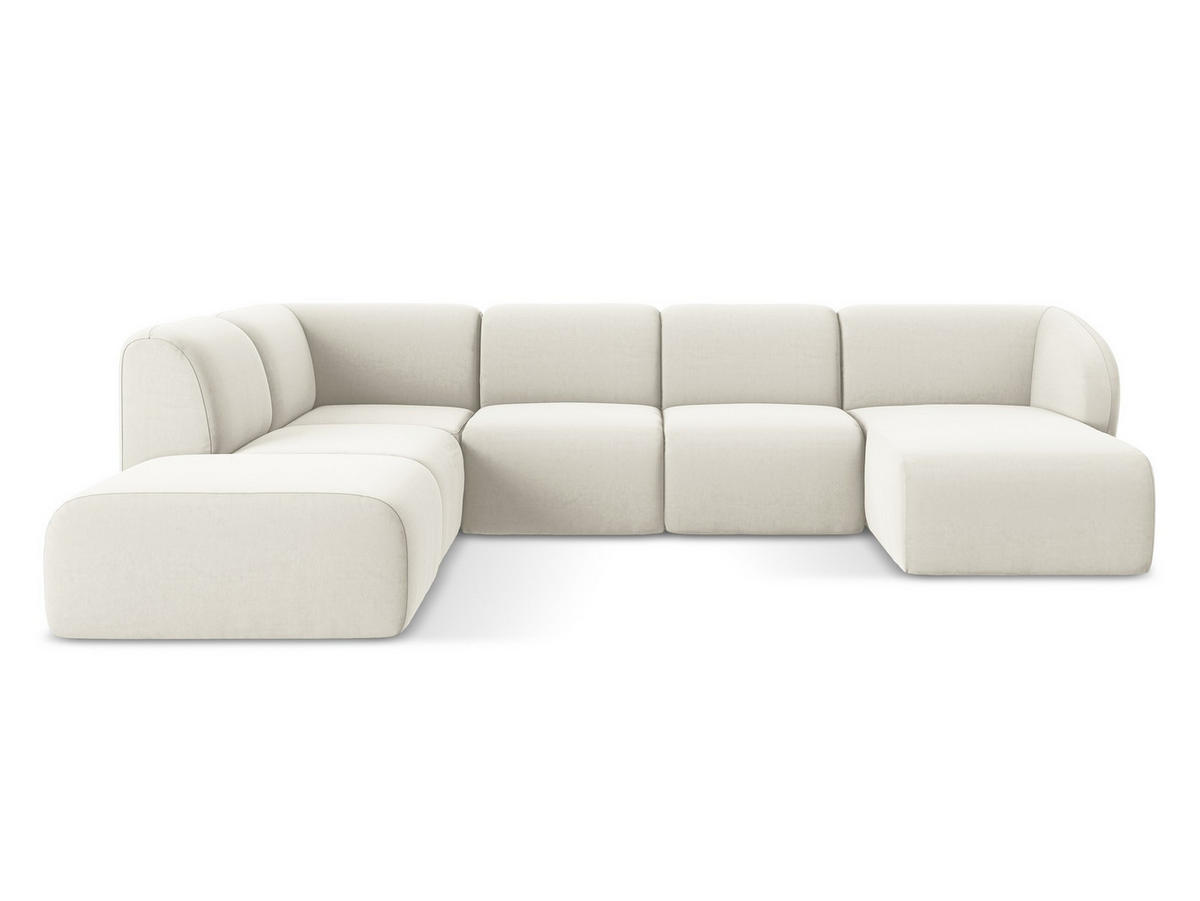 WOHNLANDSCHAFT Samt Stoff Beige - Creme/Schwarz, Holzwerkstoff/Kunststoff (325/75/236cm) - Makamii
