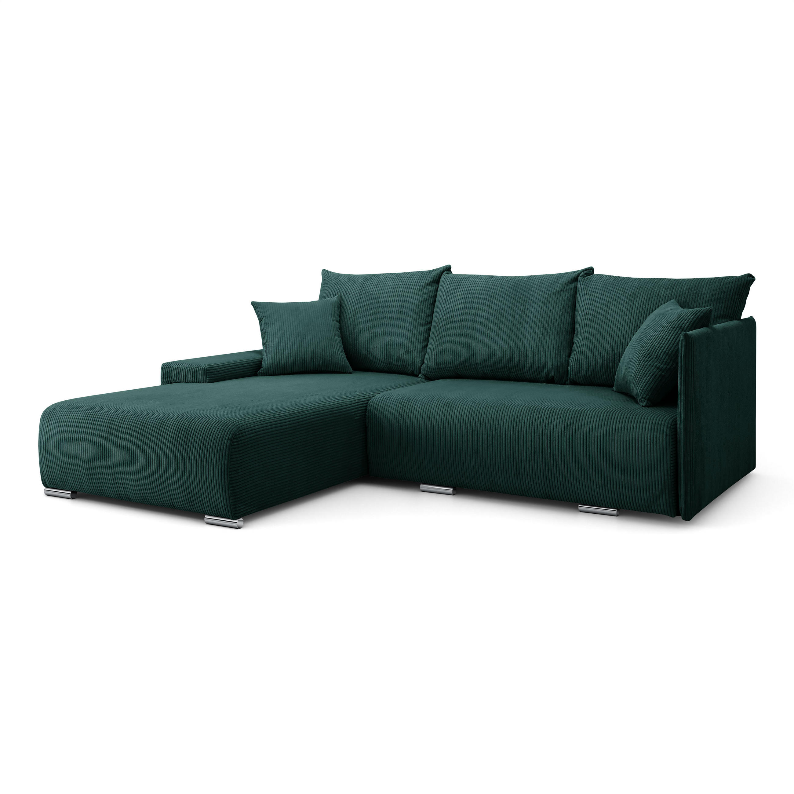 ECKSOFA L-Form Schlaffunktion Livorno Cord-Stoff Grün Links - Chromfarben/Schwarz, Holz/Kunststoff (188/246cm) - Kaiser Möbel