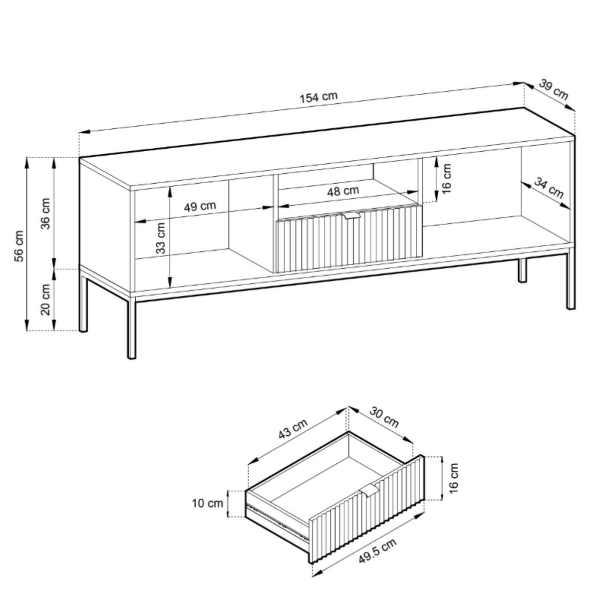 GRÜNES Modernes Geriffeltes TV-Board KIOTO RTV2D1SZ (Schwarzes Gestell, Soft-Close Türen) - Goldfarben/Schwarz, Holz/Holzwerkstoff (154/56/39cm) - Ravio