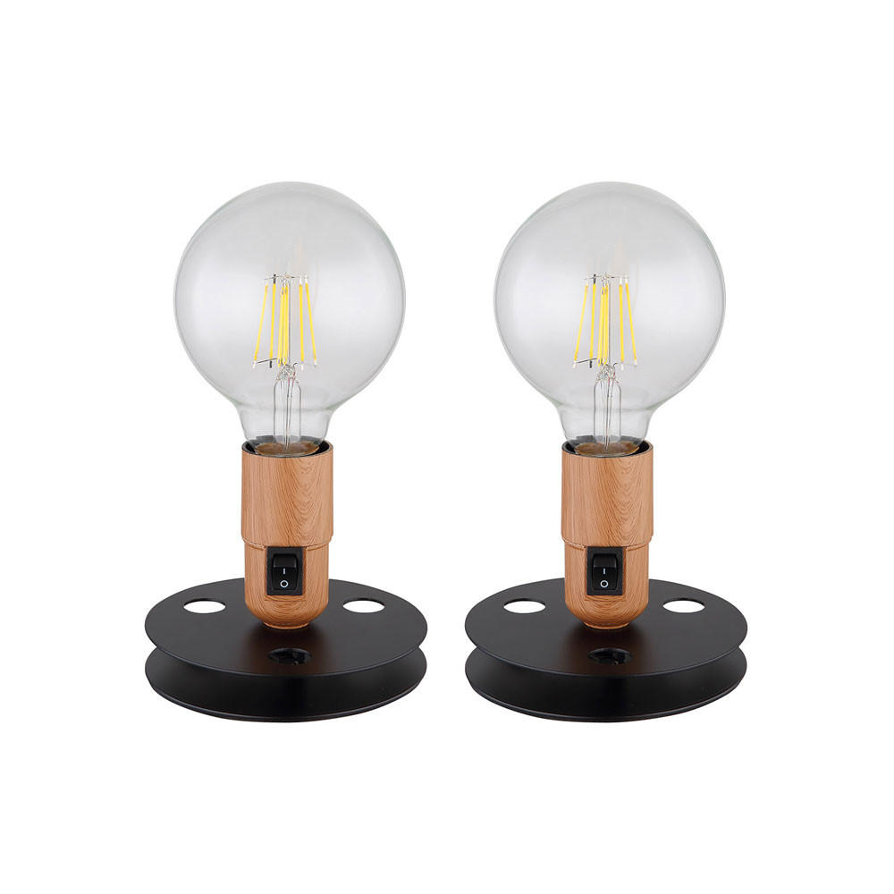 TISCHLEUCHTE JOHANNA Holzoptik Schwarz 2er Set - Schwarz, Metall (12/12/9cm) - Globo Lighting