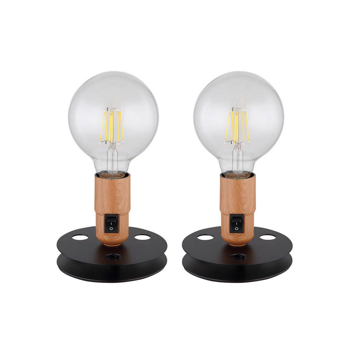 TISCHLEUCHTE JOHANNA Holzoptik Schwarz 2er Set - Schwarz, Metall (12/12/9cm) - Globo Lighting