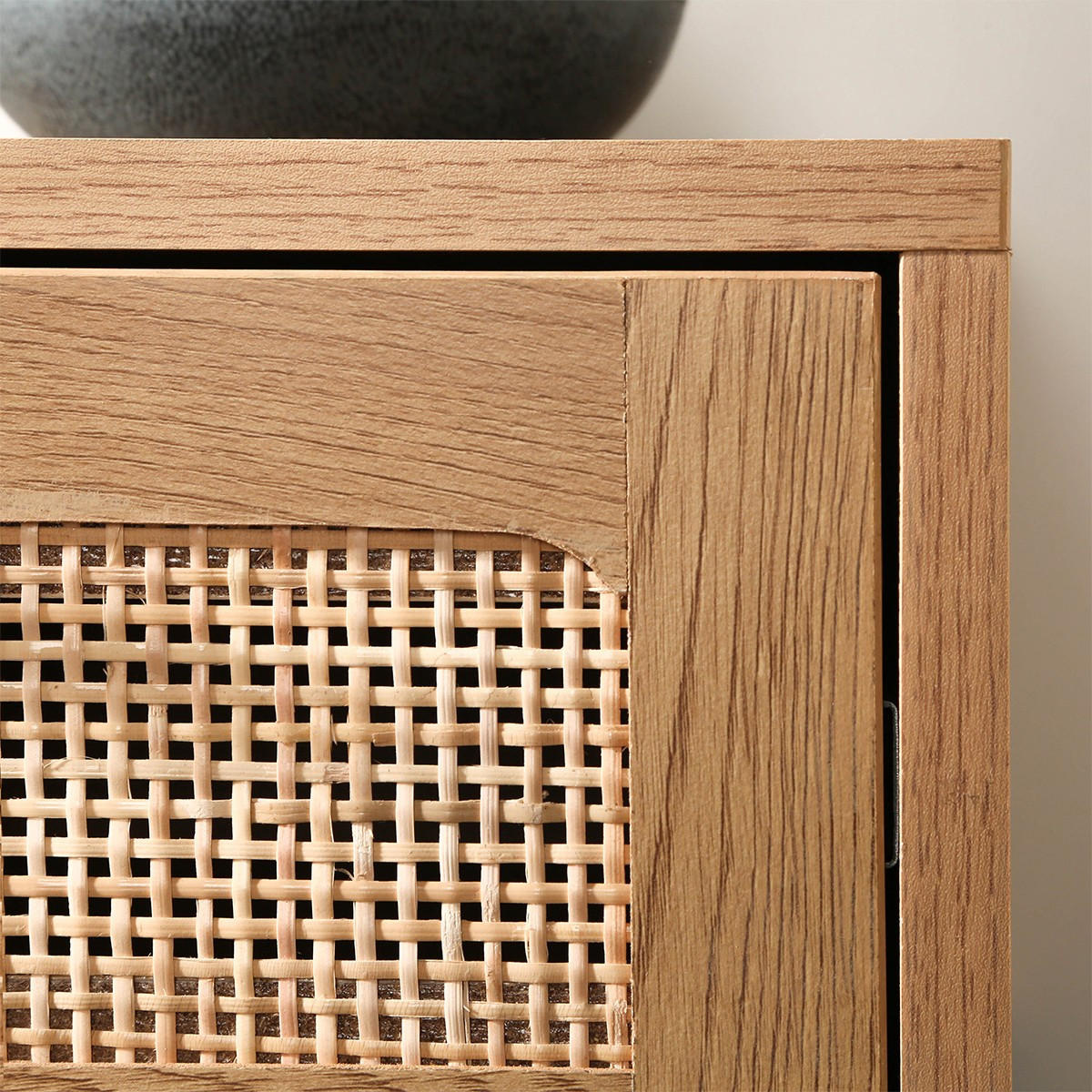 NACHTTISCH mit Rattanfront, Schublade und einem Regal H50 cm - JAYA - Eschefarben, Holzwerkstoff (35/50/45cm) - Calicosy